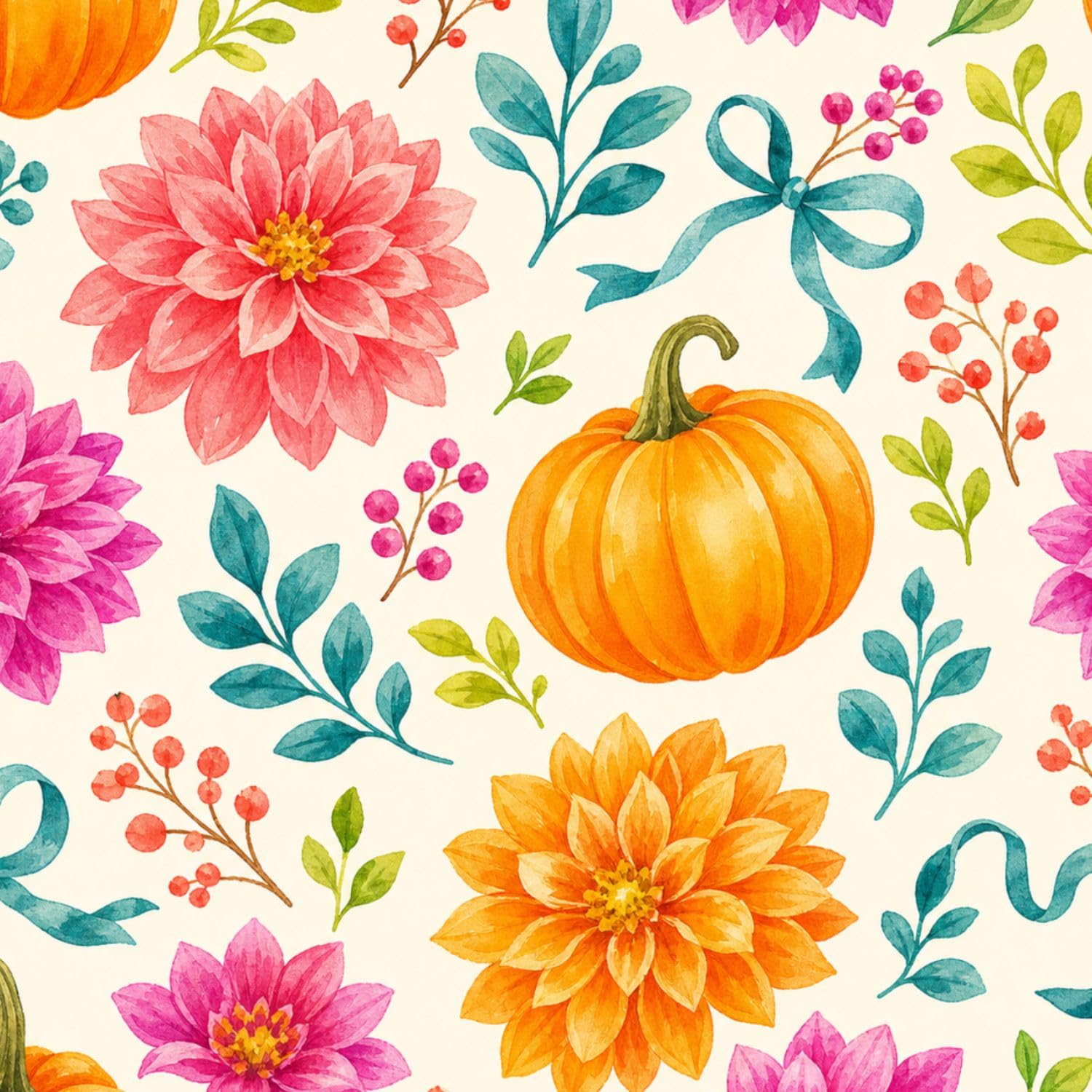 Deruinvaio Multi10 Self Adhesive Feature Removable Watercolor Pumpkin Dahlia Peel And Stick Vinyl Wallpaper Roll, Sticky Lining Paper For Bedroom, Living Room, Kitchen Walls