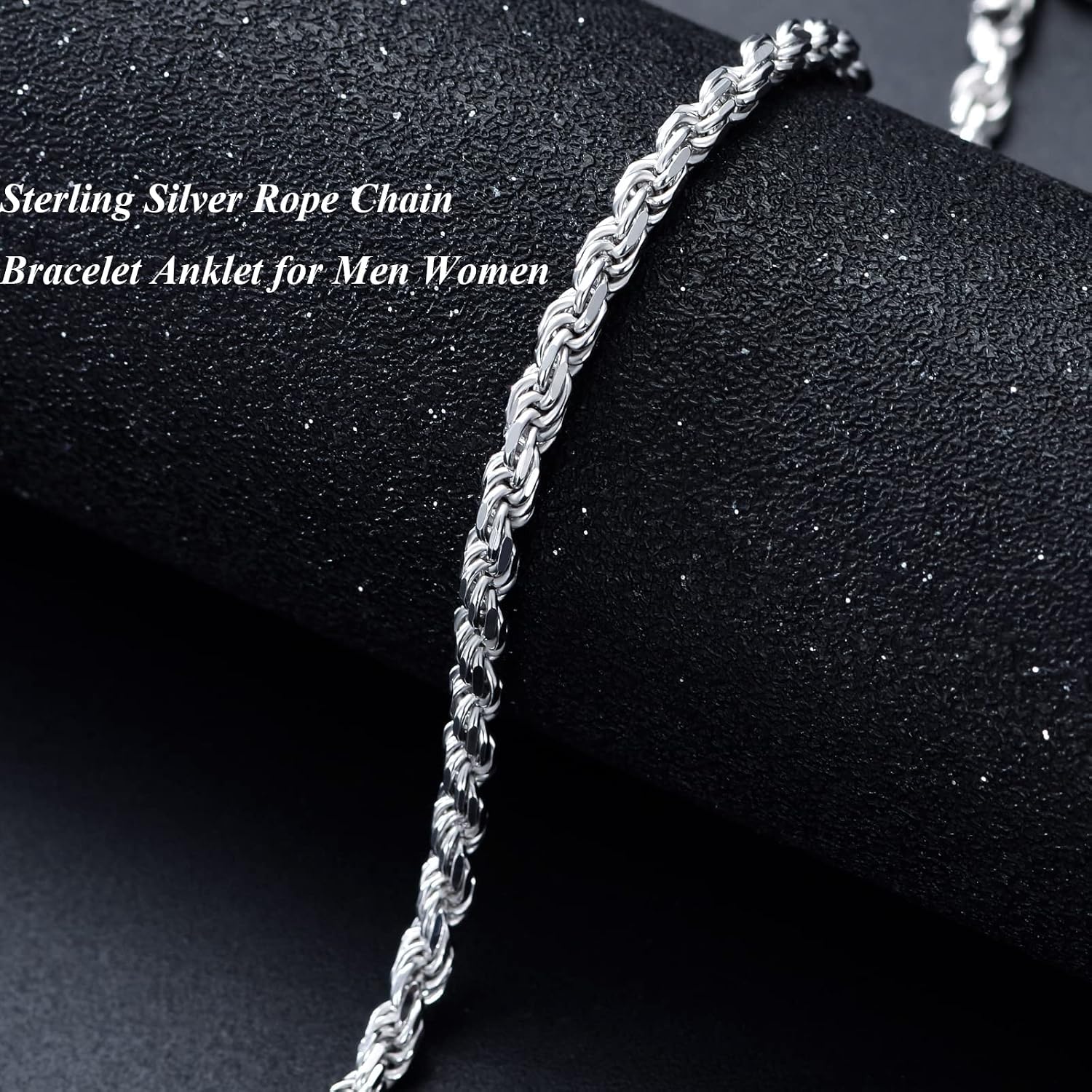 KXJ S925 Sterling Silver Italian 3mm Rope Chain Anklets Bracelet Diamond-Cut Bracelet Jewelry Gift for Women Men Christmas Birthday 6.5/7/8/9 Inch, Made in Italy