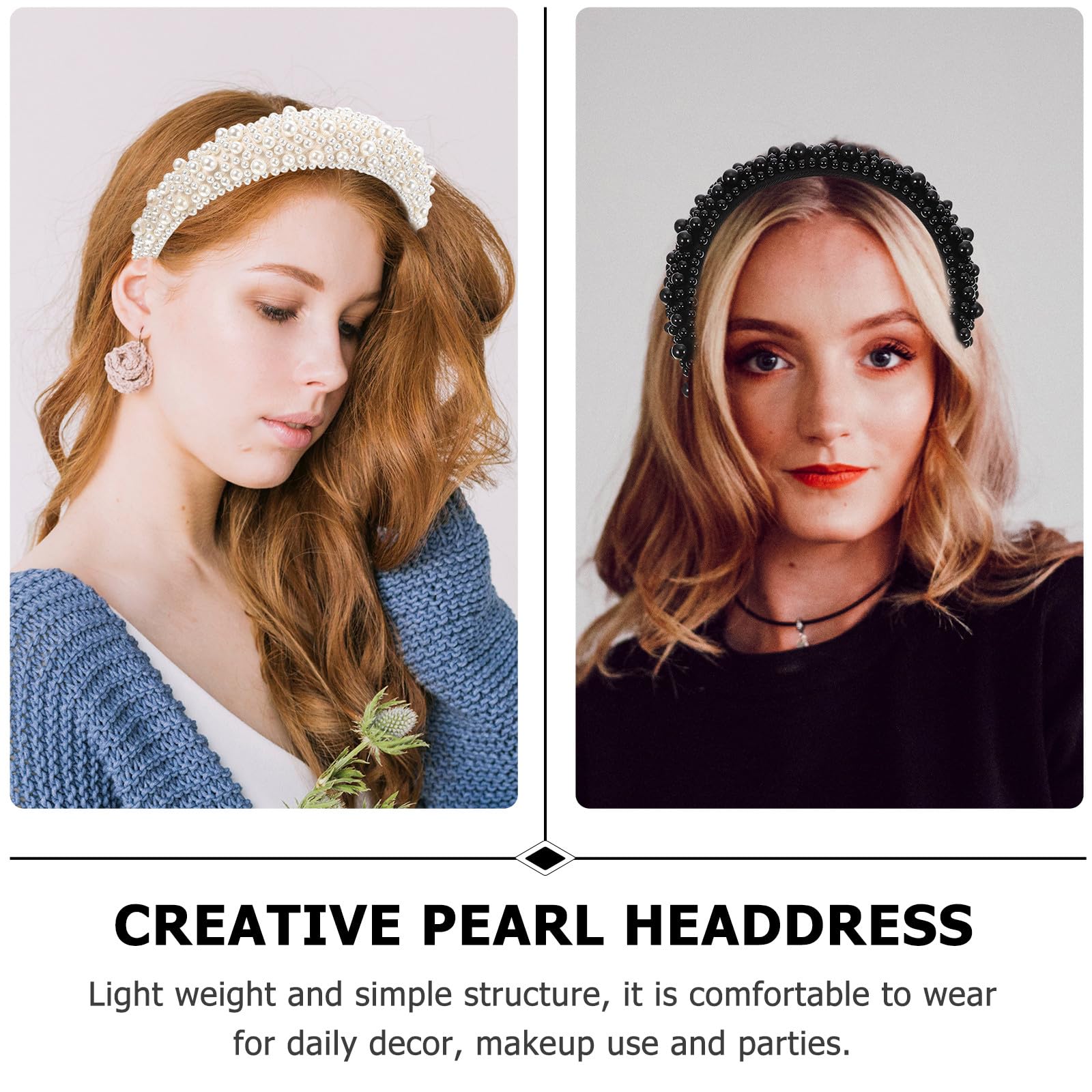 Doppelband Haarband mit Perlen, 2 Stück, Sponge Kunststoff | Damen und Mädchen, Elegant Chic, Leicht und Angenehm Geformt, für Alltag und Make Up
