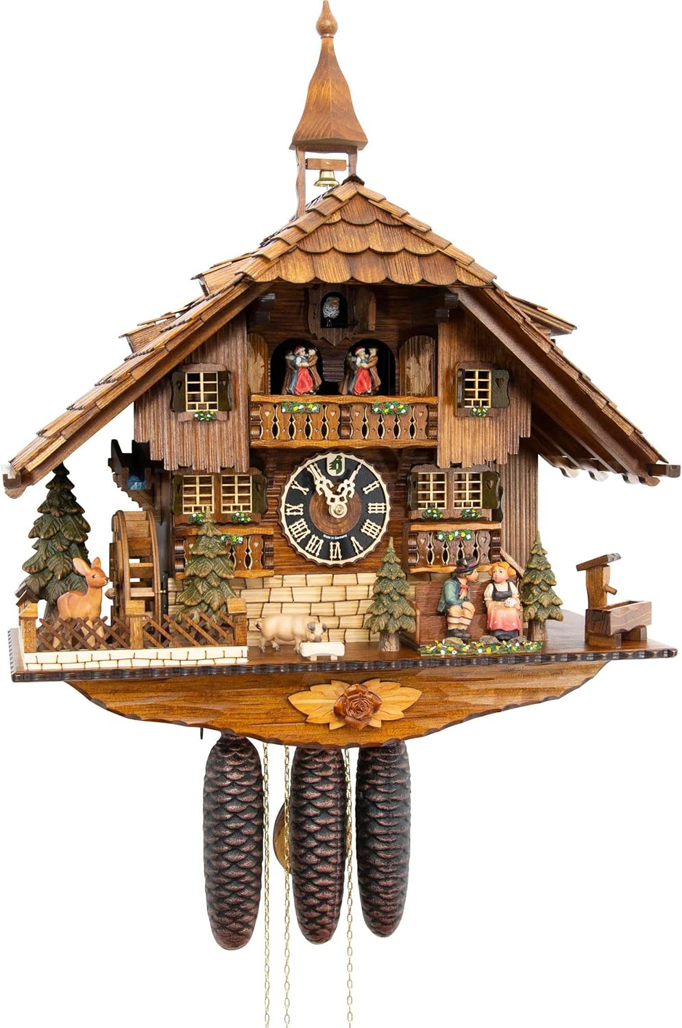 German Cuckoo Clock 8-day-movement Chalet-Style 23.00 inch - Authentic black forest cuckoo clock by Hönes