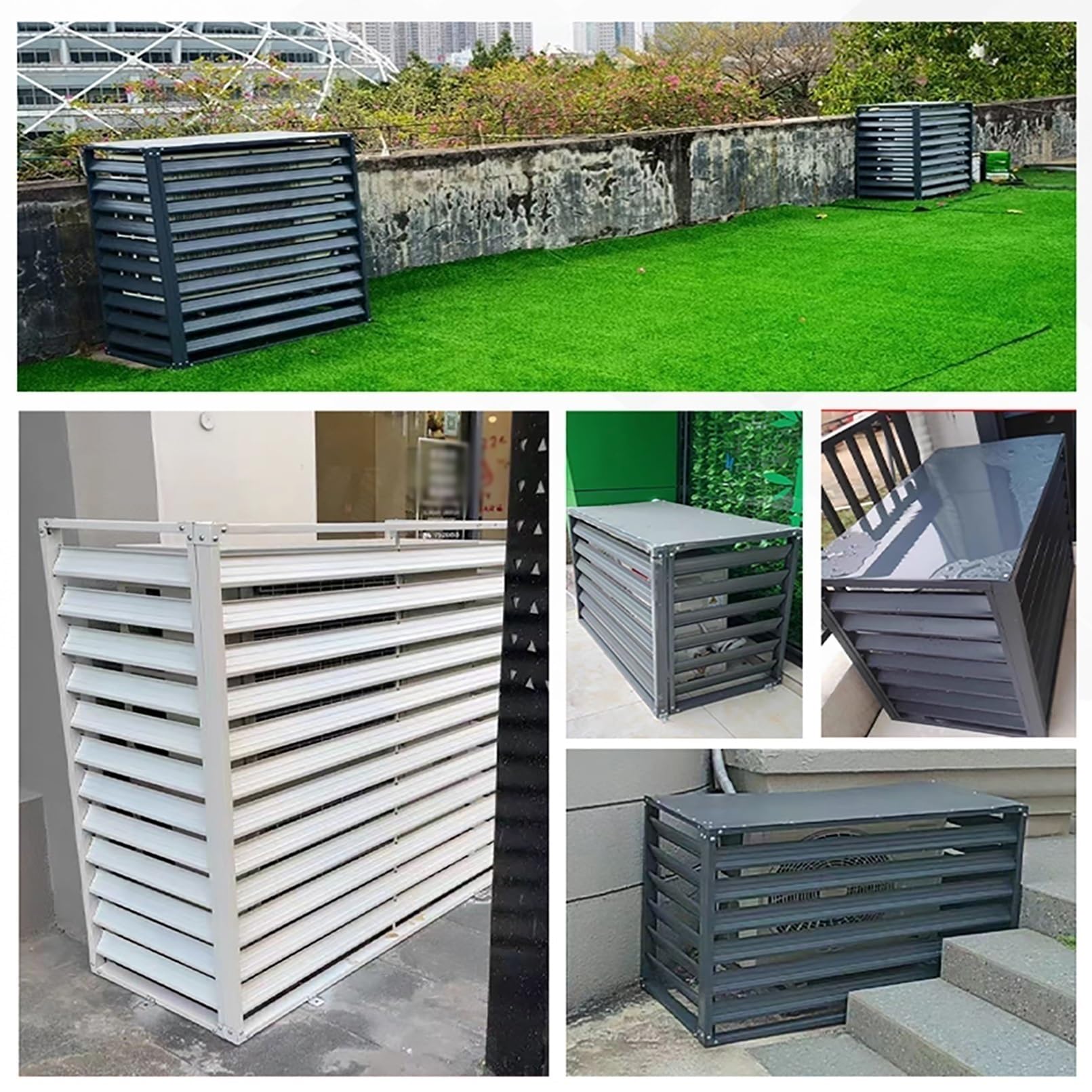 Pokrywa klimatyzatora siatka ochronna do pomp ciepła dekoracyjna aluminiowa zewnętrzna obudowa klimatyzatora - szara 100 x 50 x 70 cm odporna na warunki atmosferyczne konstrukcja