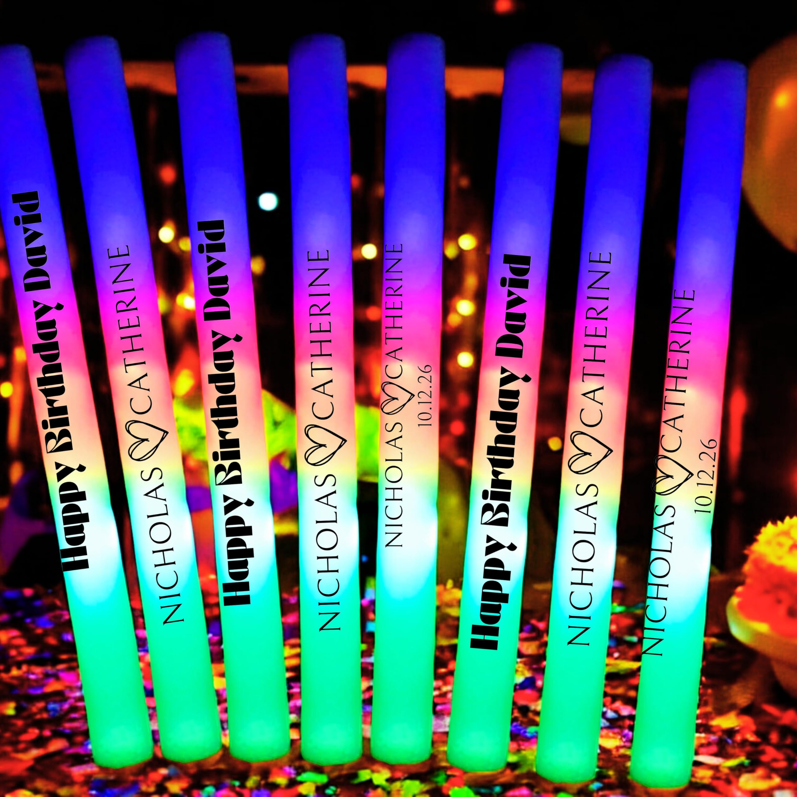 Paquete de 120 barras de luz LED personalizadas para cualquier ocasión, varillas brillantes para bodas, cumpleaños, accesorios de pista de baile, 3 modos de varitas brillantes