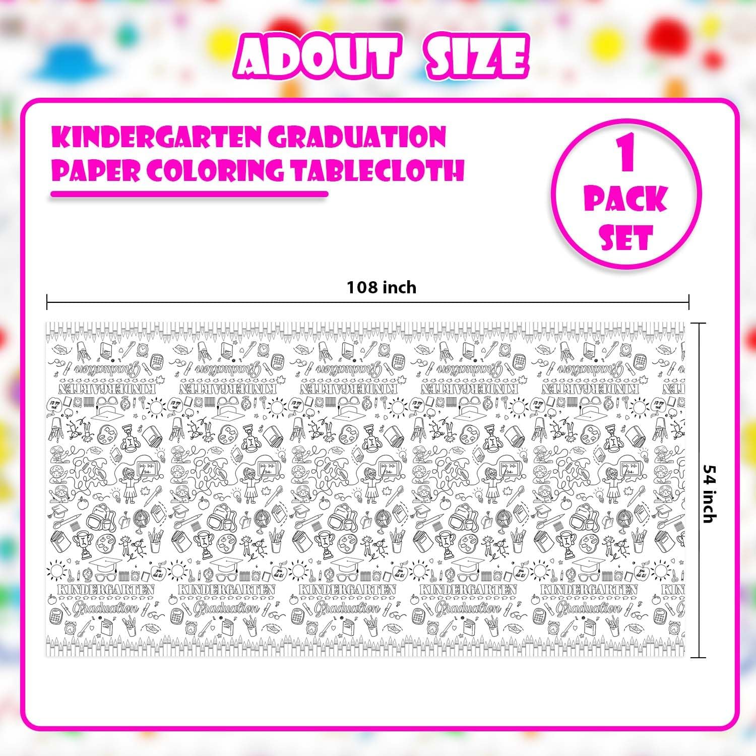 Giant Kindergarten Graduation Coloring Tablecloth for Kids - Kindergarten Graduate Theme Party Decorations Disposable Table Cover for Preschool Class of 2026 Kids Graduation Party Supplies 54x108 Inch image 2