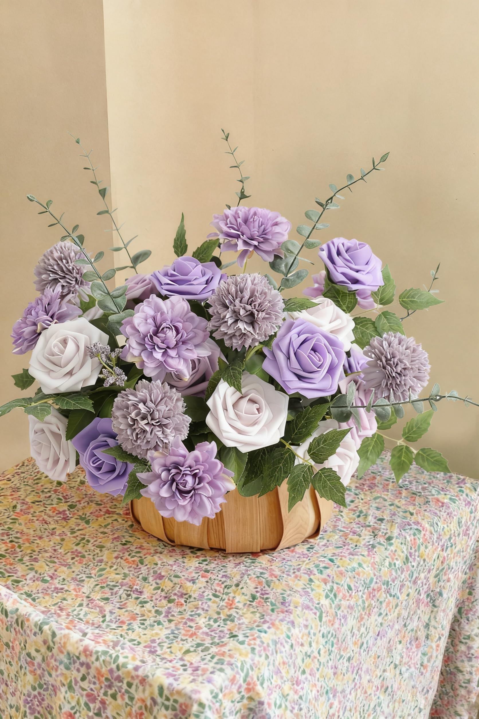 rongflower Set di fiori artificiali con foglie di fiori e foglie con steli, per bouquet da sposa fai da te, centrotavola, baby shower, feste, decorazioni per la casa (viola lavanda)