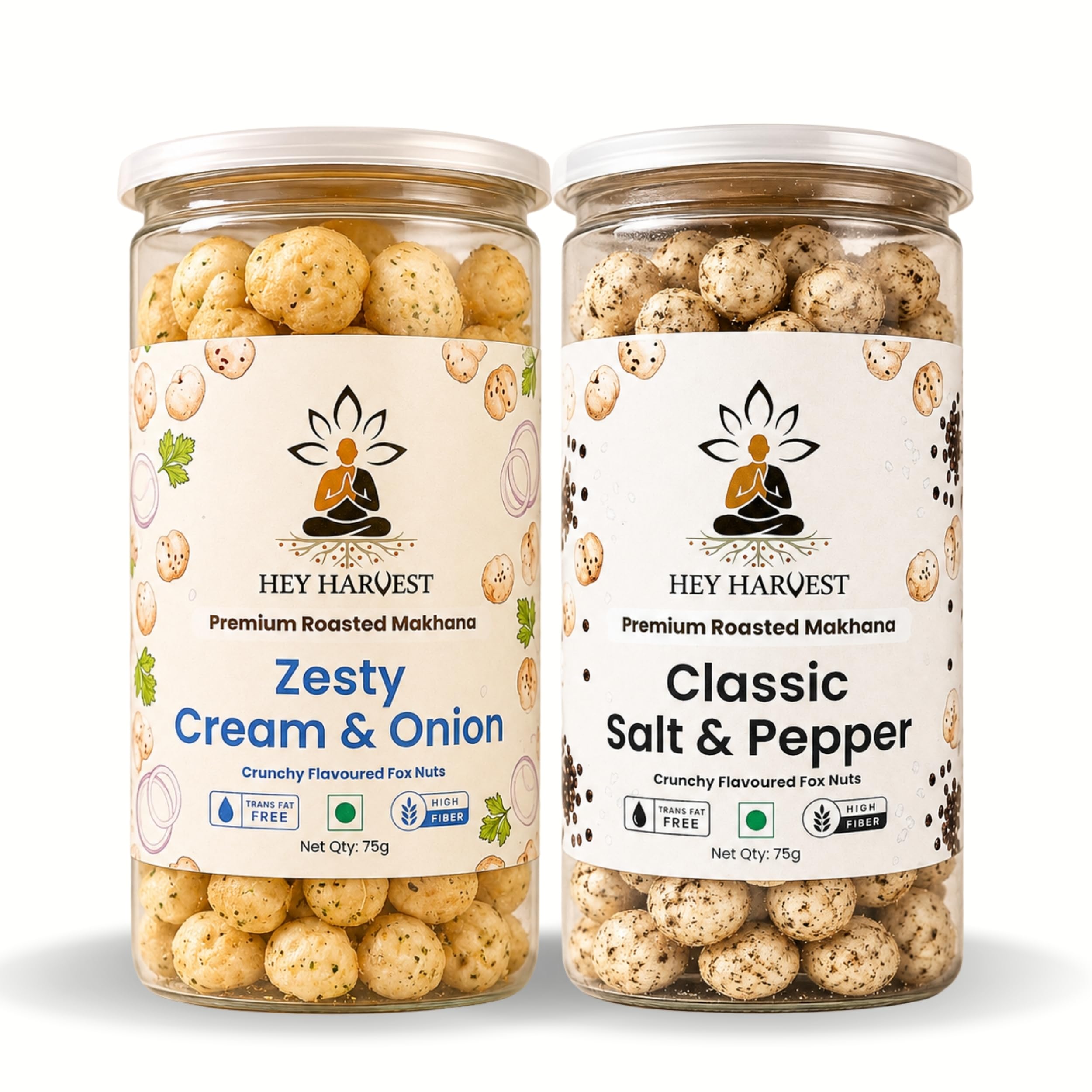 Hey Harvest Roasted Makhana Combo Pack (75g + 75g) | Cream & Onion and Salt & Pepper Flavour | Phool Makhana Fox Nuts | Ready to Eat Snack for Daily Use-picture-22