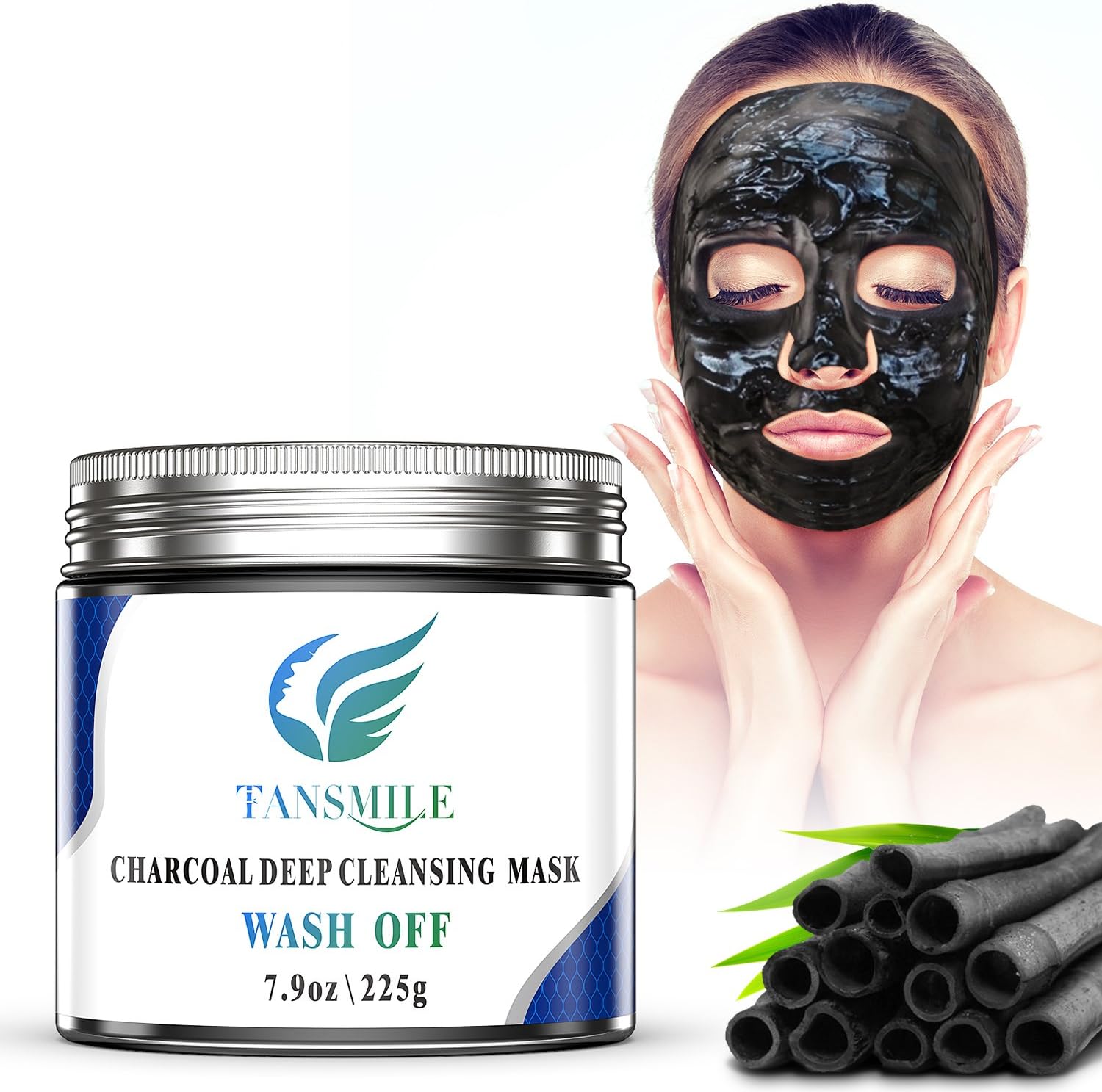Charcoal Mud Mask Wash Off, Tansmile Deep Pore Cleansing Mask Activated Charcoal Black Facial Mask Wash Off Jelly Mask Black Charcoal Clay Mask for Hydrate, Exfoliation, Revitalizes Skin (7.9oz)