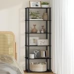 VASAGLE Superfast Toolless Assemblée, 6-Tier étagère pour salon, étagère debout, bibliothèque, chambre, cuisine, 9.4 x 15 x 68.3 Inches, brun rustique et noir d'encre ULLS136K01