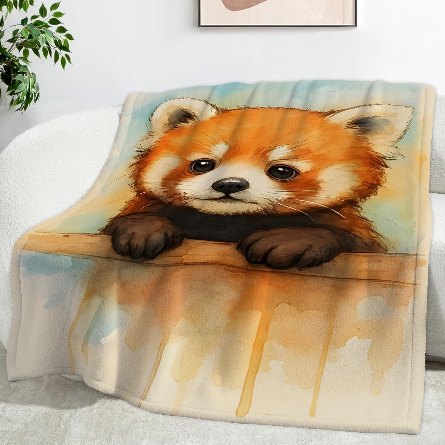 Ypthriline Red Panda Blanket, Watercolor Red Panda Microfiber Flannel Throw Blanket, Comfortable Soft Fluffy and Warm, Blankets for Beds, Sofas and Recliners, 230×270 CM