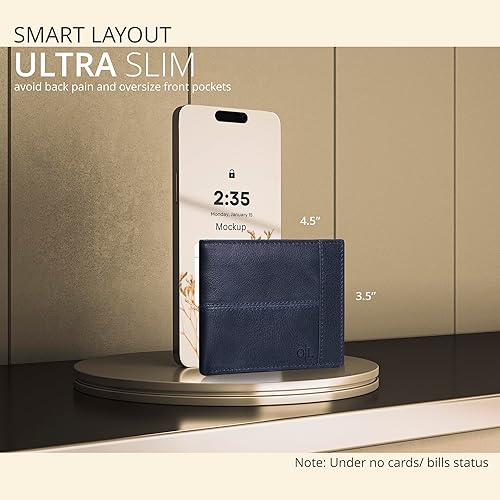 Miniatura 9 de Carteras RFID delgadas para hombres - Cartera de bolsillo frontal de piel genuina