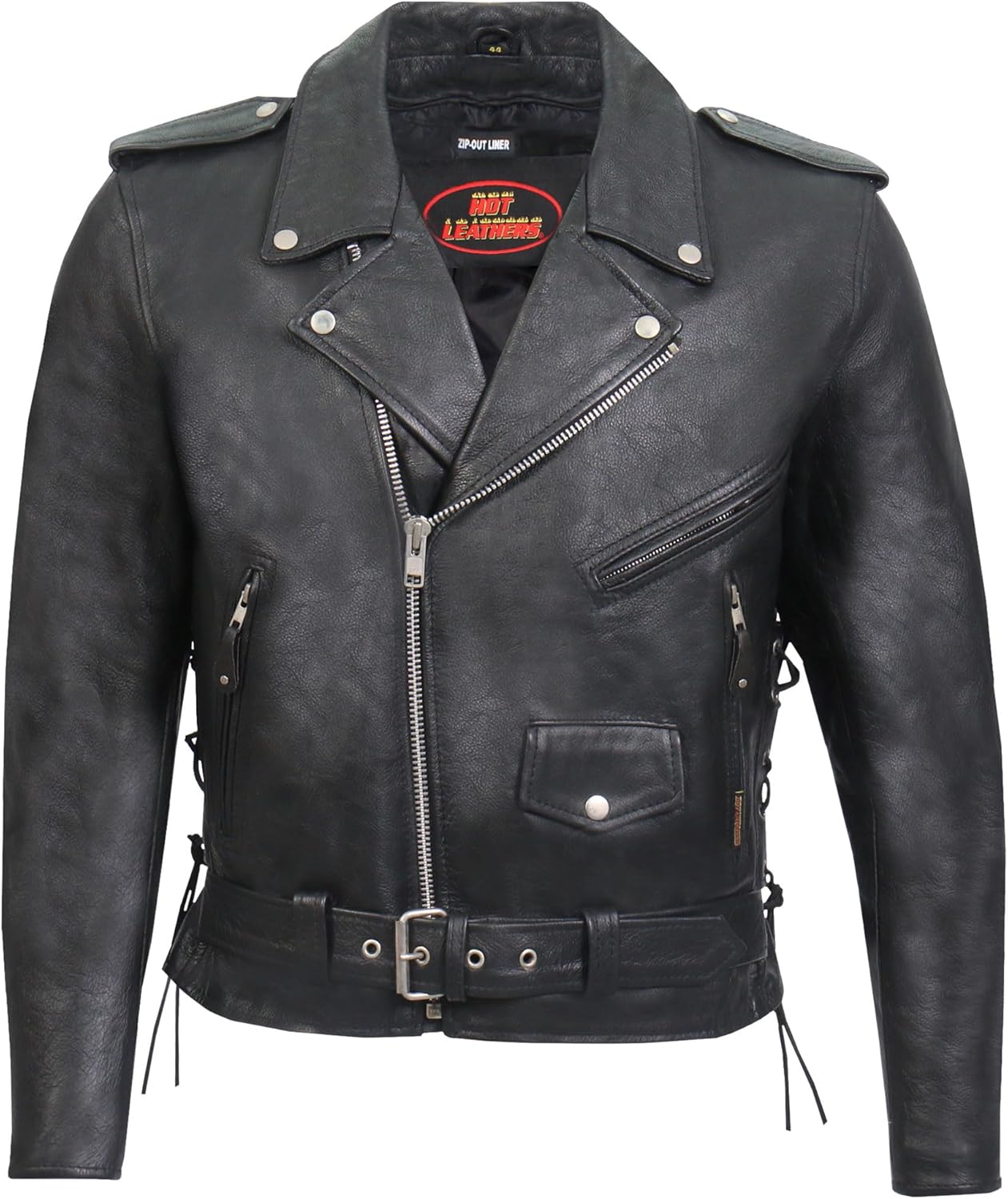 Hot Leathers JKM1002 Classic Men’s Motorcycle Leather Jacket with Zip Out Lining-Black-52