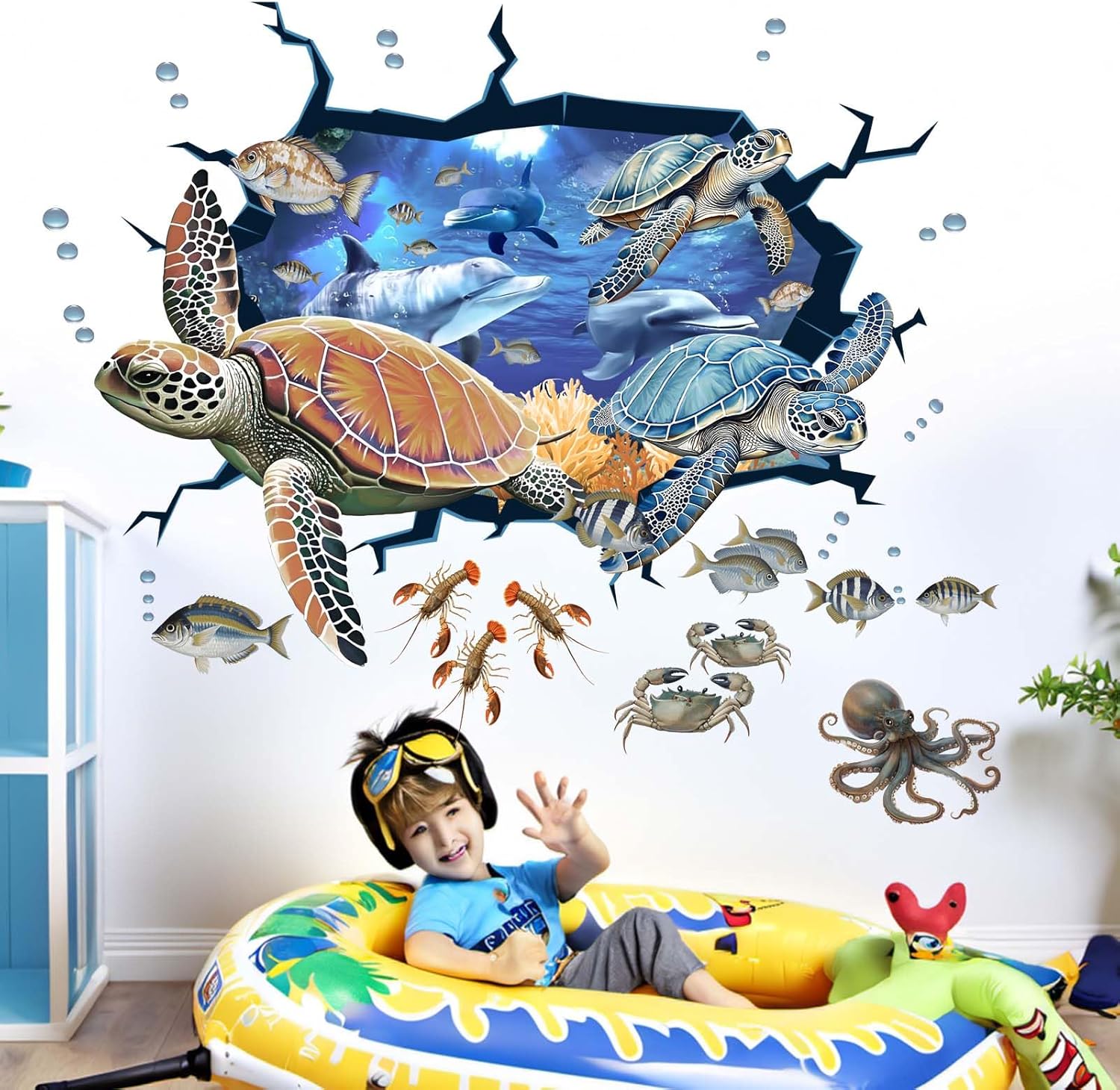 Ocean Sea Turtle Wall Stickers - Under The Sea Marine Theme Seaweed Grass Wall Decals - Baby Nursery Kids Bedroom Daycare Bathroom Wall Decor Stickers