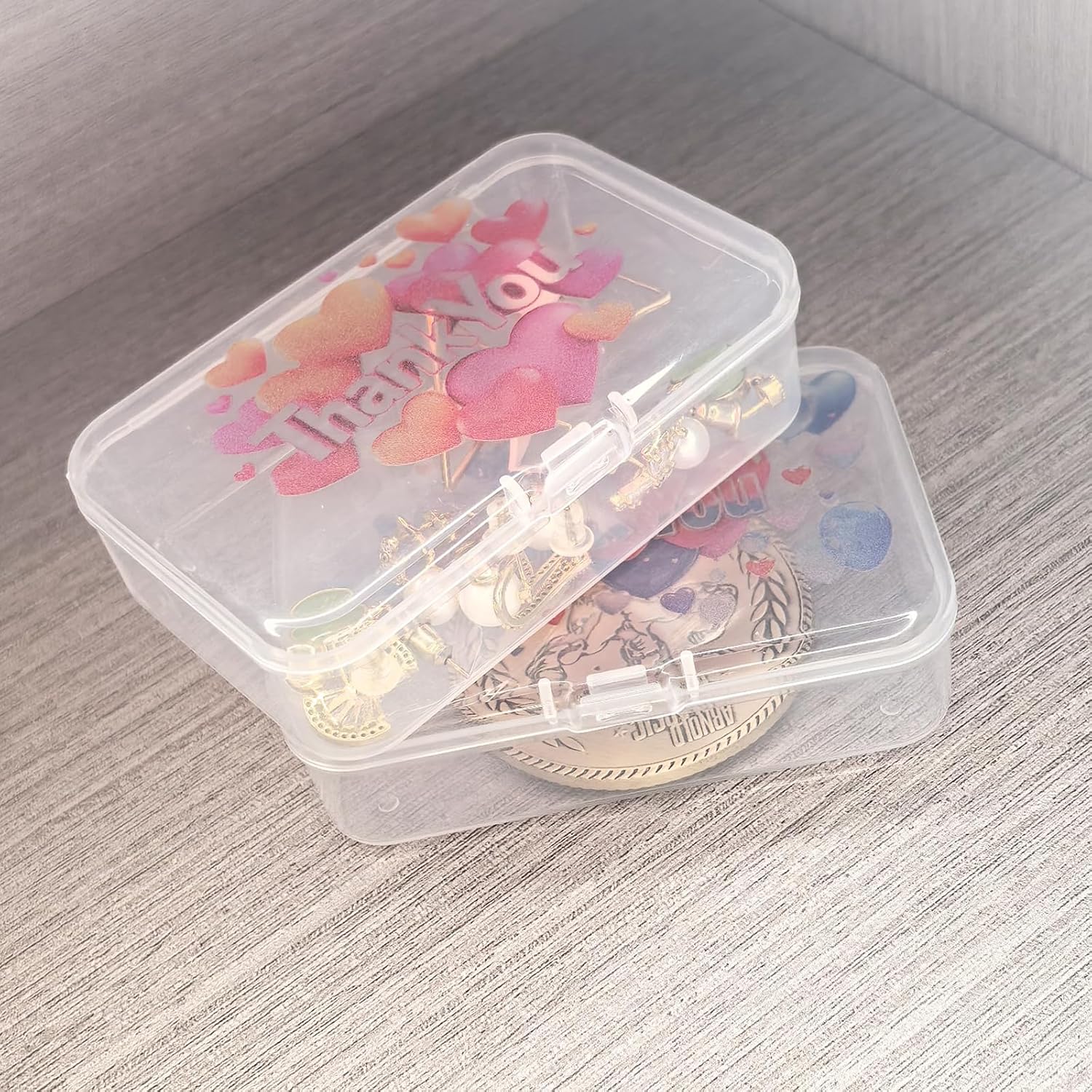 Goodma 12 Pieces Thank You Image Pattern Rectangular Plastic Boxes Empty Storage Organizer Containers with Hinged Lids for Small Items and Other Craft Projects, 3.3 x 2.2 x 1 inch (Transparent) - Image 5