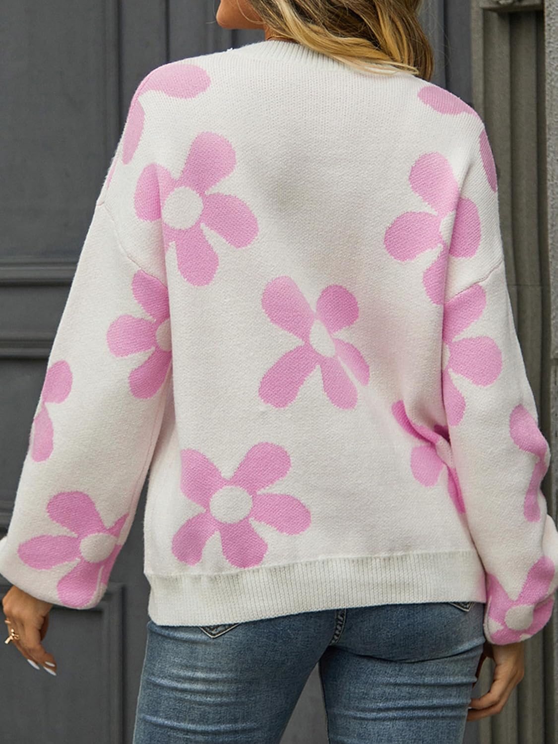 ECOWISH Women's Sweater 2025 Fall - Long Sleeve Crewneck Tops Knit Oversized Pullover Casual Print Jumper - Image 8