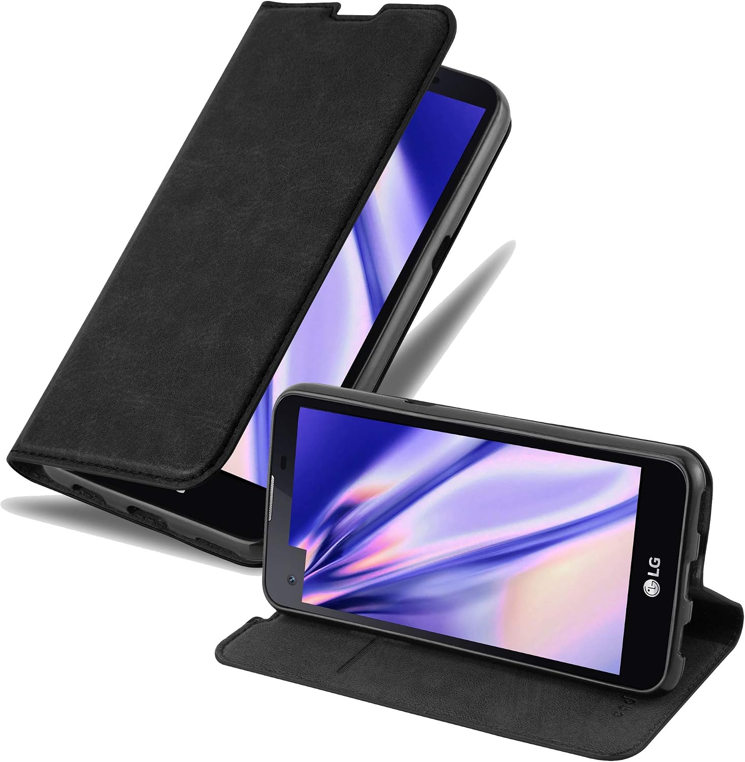 Cadorabo Book Case works with LG X SCREEN in NIGHT BLACK - with Magnetic Closure, Stand Function and Card Slot - Wallet Etui Cover Pouch PU Leather Flip
