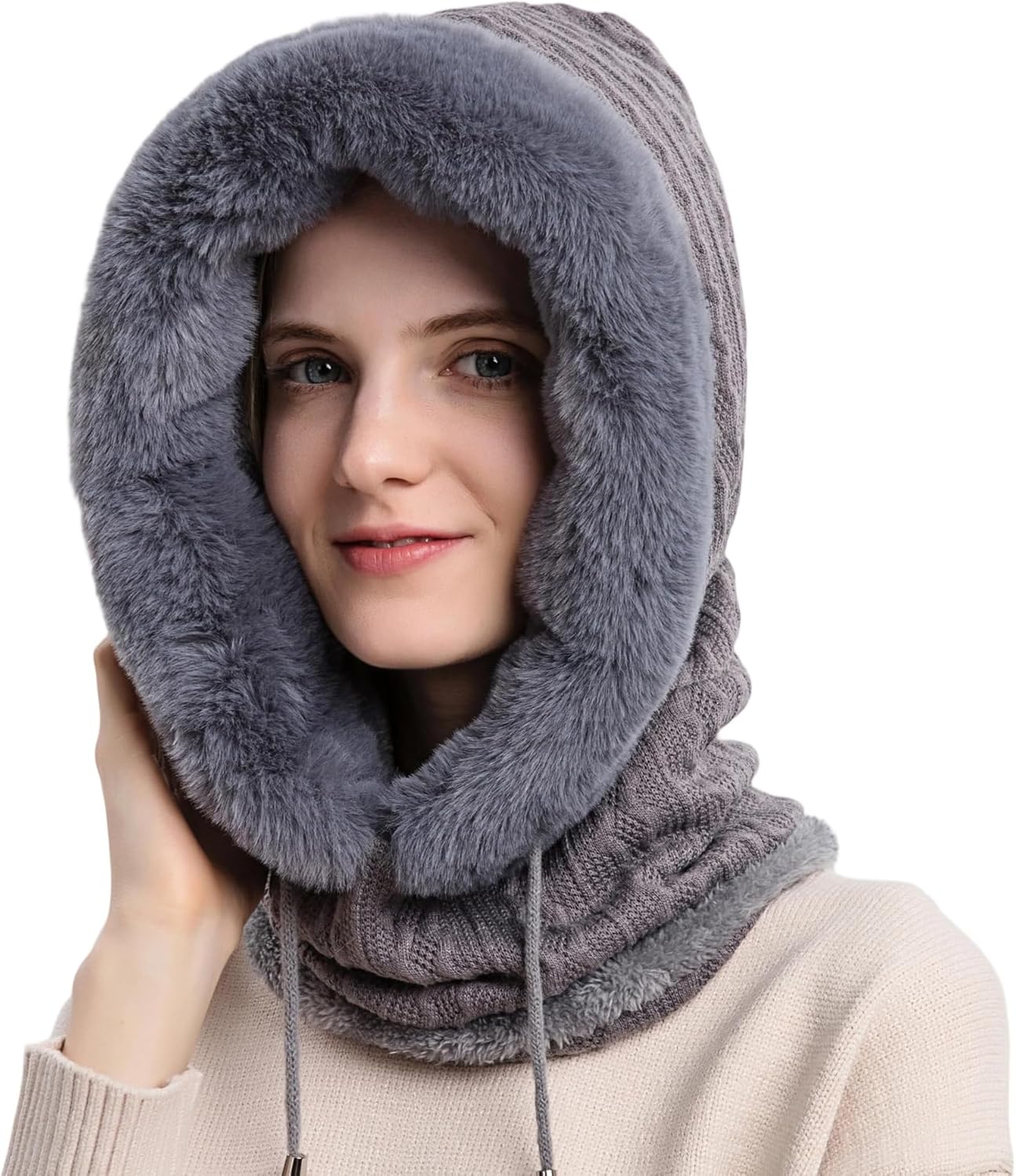 HUAMULAN Women Winter One Piece Beanie Hat Slouchy Fleece Balaclavas Face Mask Neck Scarf Set Earmuff Ski Snow Knit Hats