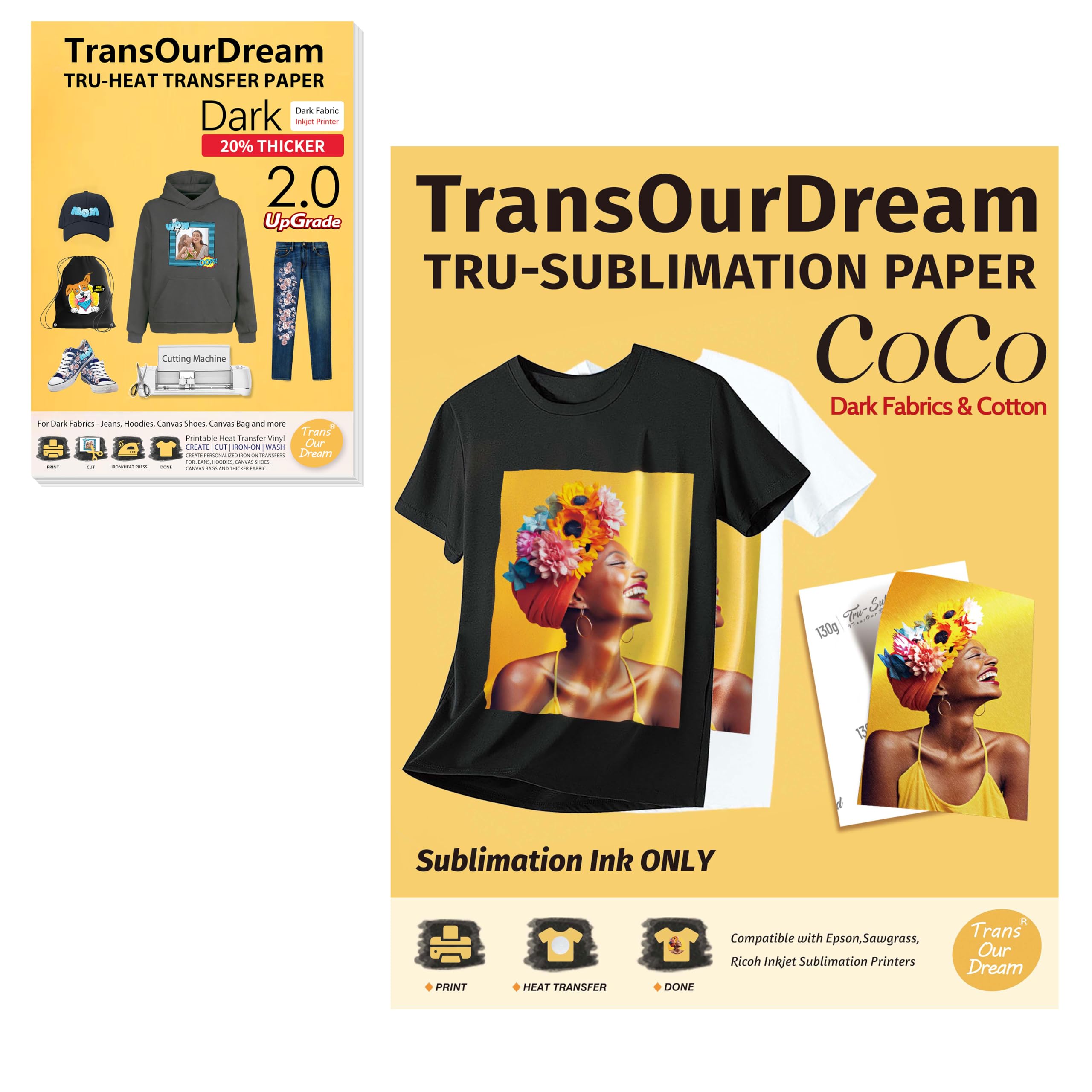 TransOurDream Tru-Sublimation paper for Dark Fabric & Heat Transfer Paper for Dark Fabric