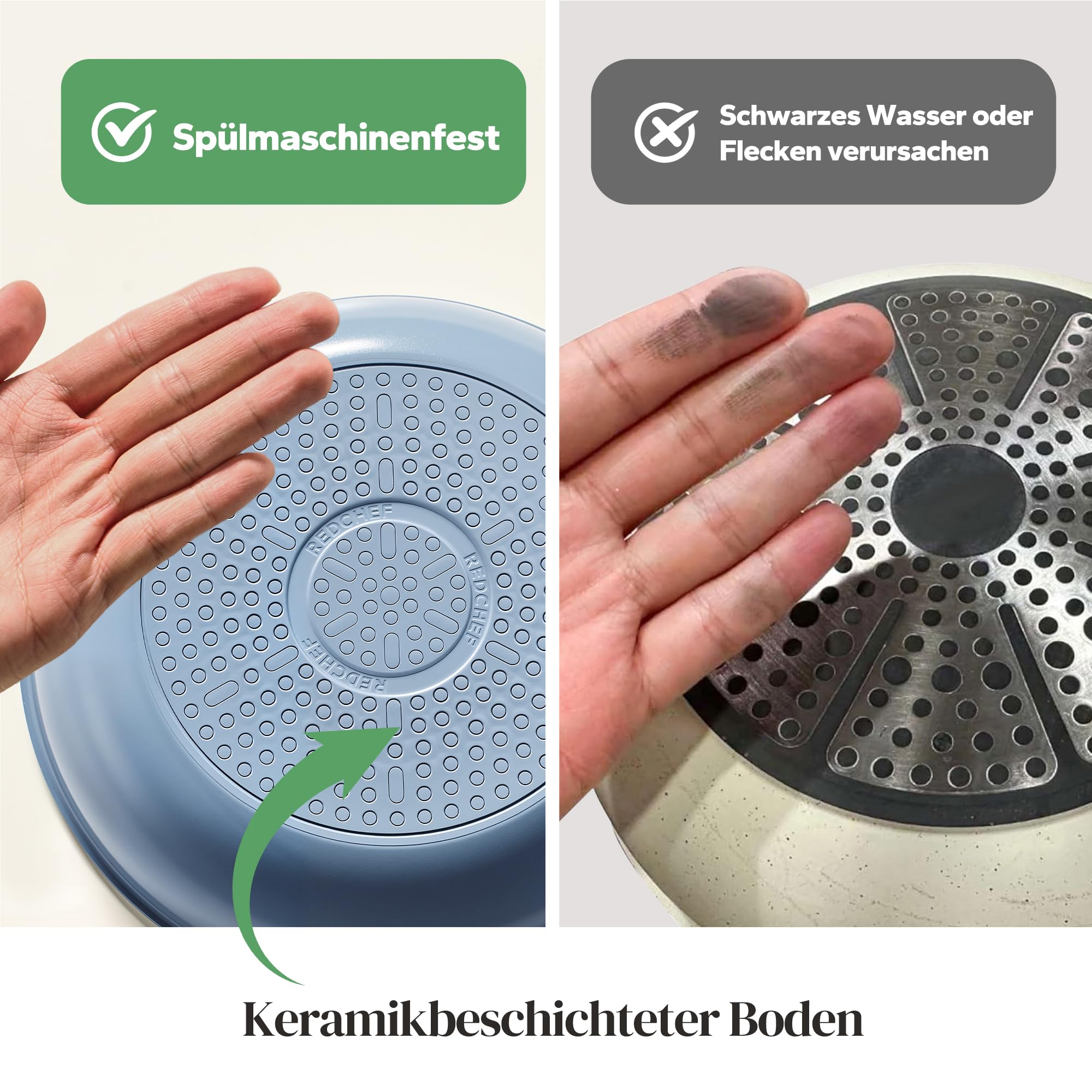 Redchef Zestaw patelni ze zdejmowanym uchwytem, patelnia indukcyjna, patelnia ceramiczna z powłoką zapobiegającą przywieraniu, 6-częściowy zestaw 20, 24, 28 cm oszczędzający miejsce, patelnie