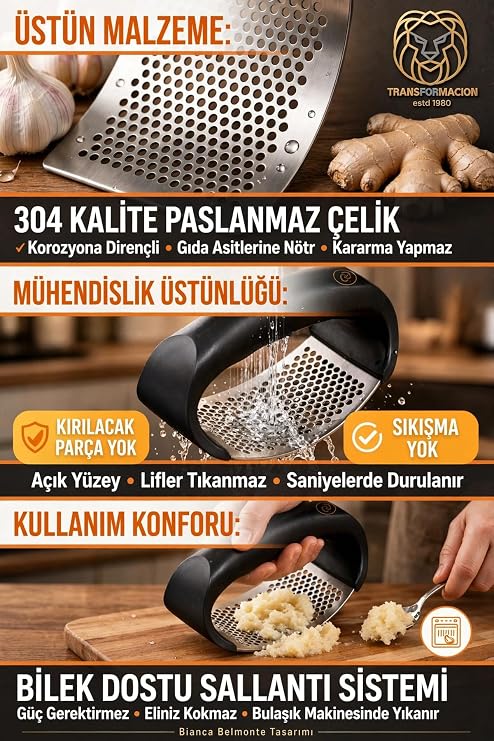 Transformacion Sallantılı Model Rocker Sarımsak Ezici Ergonomik Pratik Zencefil Sebze Meyve Püre Yapıcı Pres 304 Paslanmaz Çelik 721211