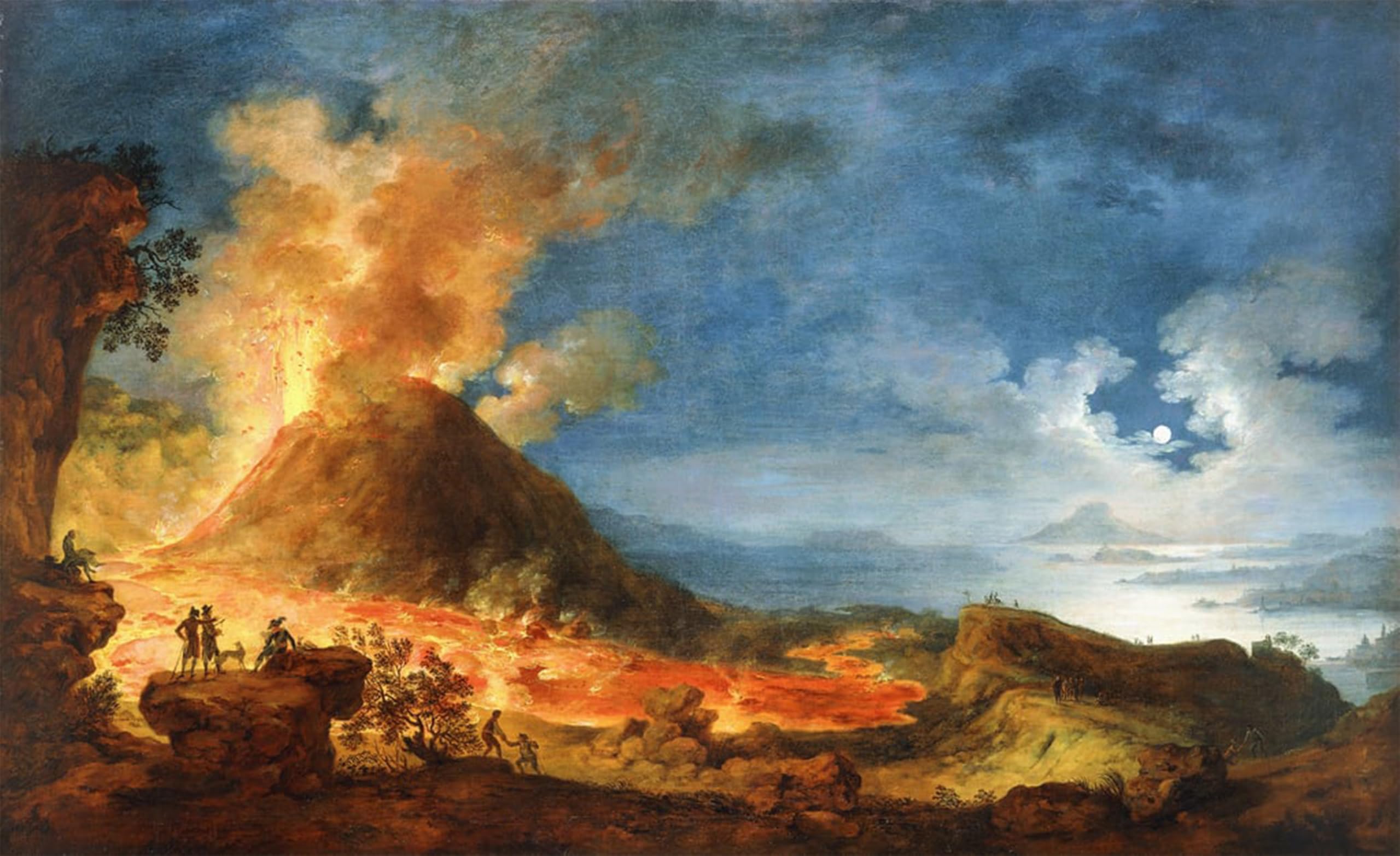 Artxlxxbn No Frame Famous Art Print Poster Vintage Wall Art Vesuvius Erupting With Sightseers In The Foreground By Pierre Jacques Volaire Canvas Art Poster For Home Decor 60X90cm