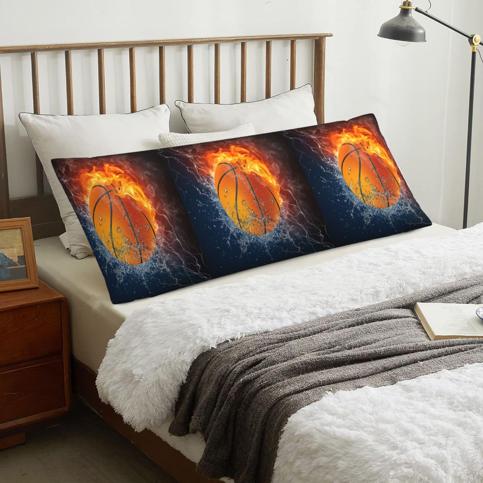 Basketball In Water And Fire, Body Pillow Cover with Zipper,Long Body Pillowcase 20 x 60 in