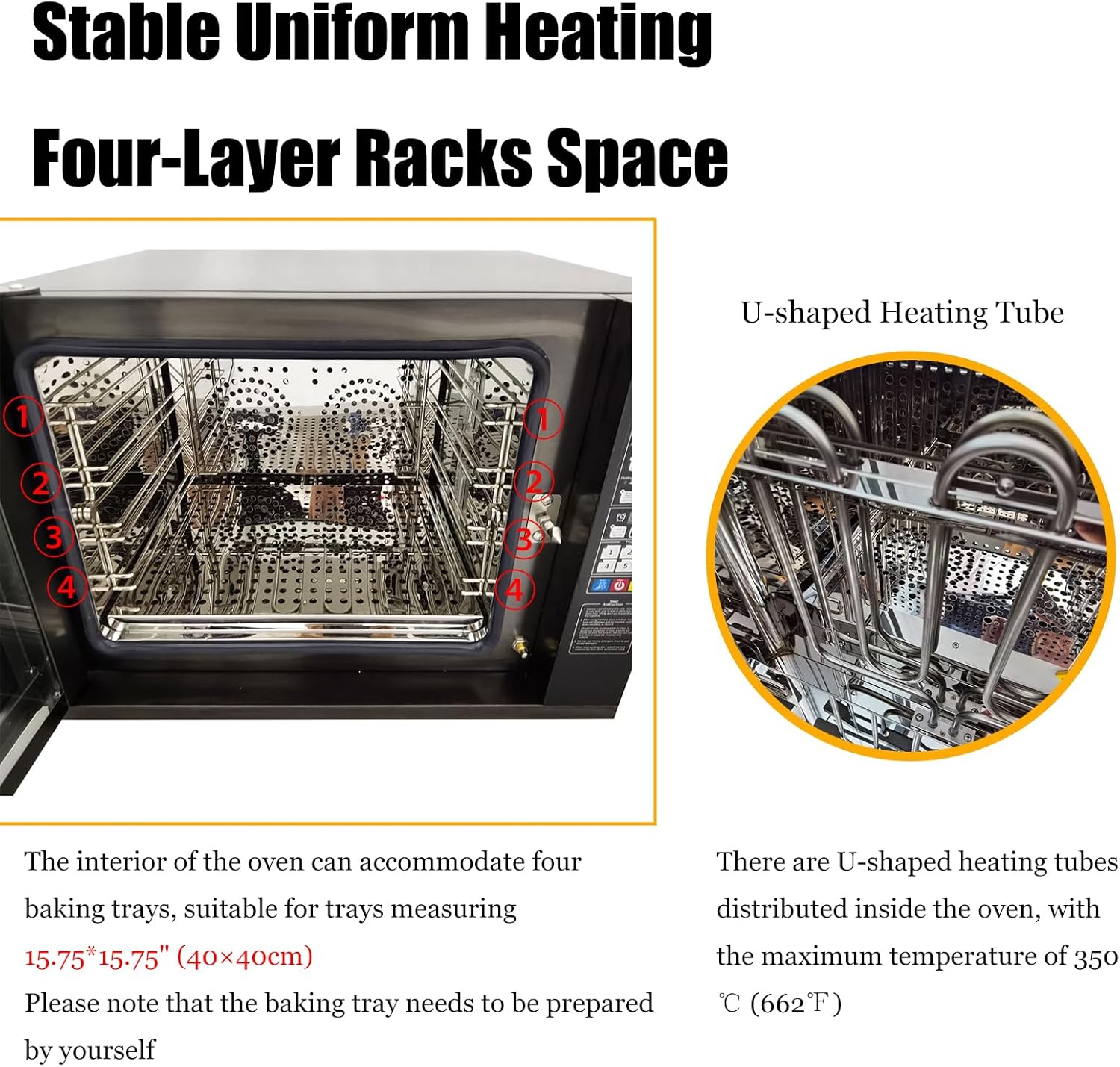 60L Commercial Convection Spray Oven Hot Air Circulation Electric Spray Oven 0-350℃ Hot Air Circulating Spraying Toaster 4 Racks 60L Stainless Steel Toaster, 220V Single-Phase