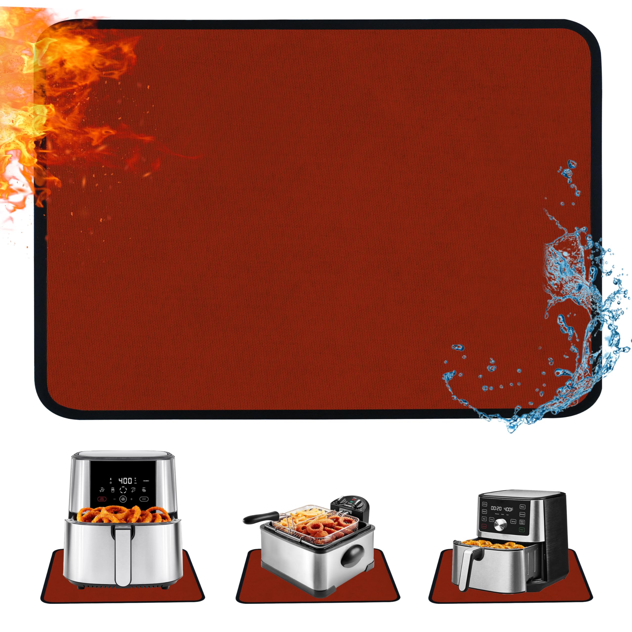 TOHONFOO Hitzebeständige Matten für Arbeitsplatte und Luftfritteuse, 61 x 40,6 cm, Rot | Feuerfeste Matte, heiße Pads für Küchentheke, wasserdicht, öldicht und leicht zu reinigen, kompatibel mit Ninja/Cosori