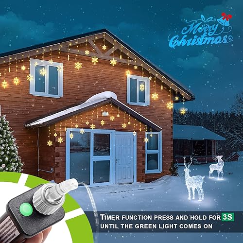 Miniatura 6 de JOFIOS Luces de copo de nieve de Navidad, 11.48 pies, luces LED de Navidad con 14 gotas, luces de copo de nieve impermeables que emiten iluminación