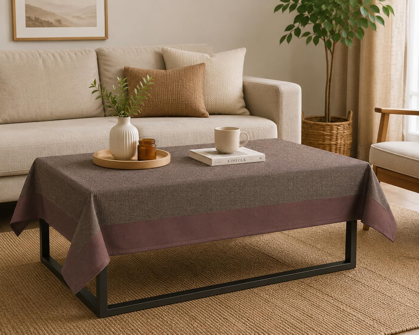 CASA-NEST 4 Seater Centre Rectangular Table Cover, Table Cloth Plain Color Size 36X54 Inch,Washable Quality Cotton Jute Table Cover,Color=Brown-image-42