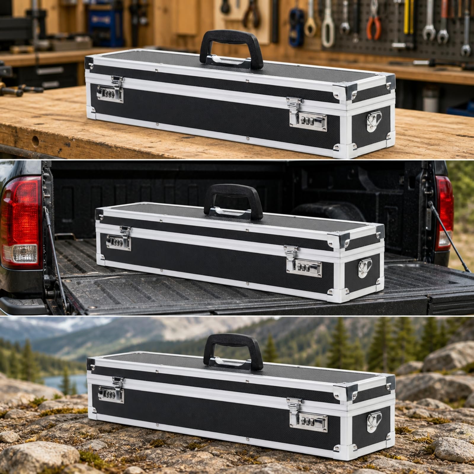 Estuche Almacenamiento para Exterior con Estructura Aluminio Reforzado y Acero Inoxidable con Interior Acolchado Espuma y Compartimento