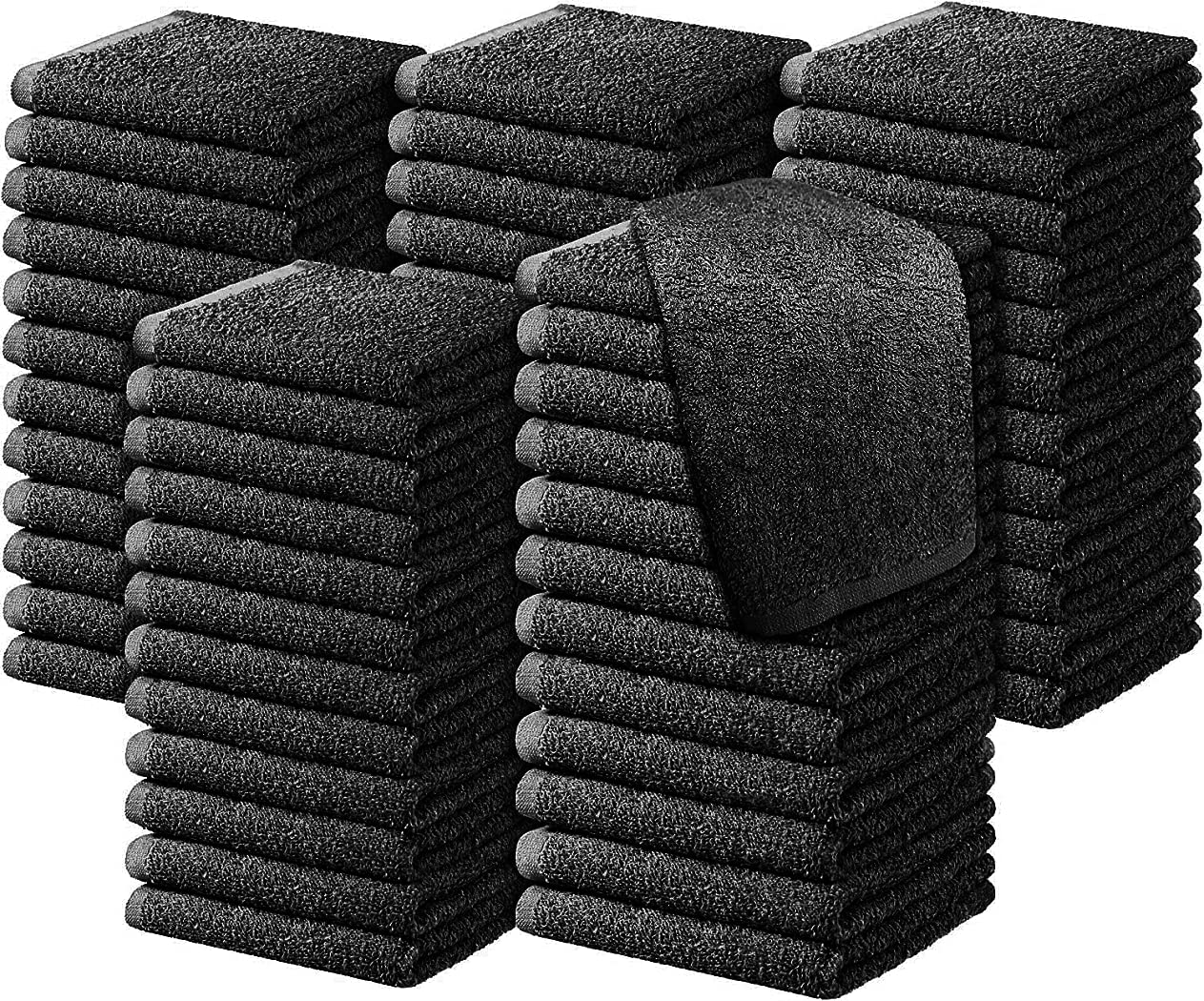 Diamond Tex Pack of 6, 12, 24, 36, 48, 96 Face Cloth 100% Egyptian Cotton Soft Flannels Set Quick Absorbent Washcloth 500-GSM Gym, Golf Hand Wash Towels 30x30cm (Black, 48)