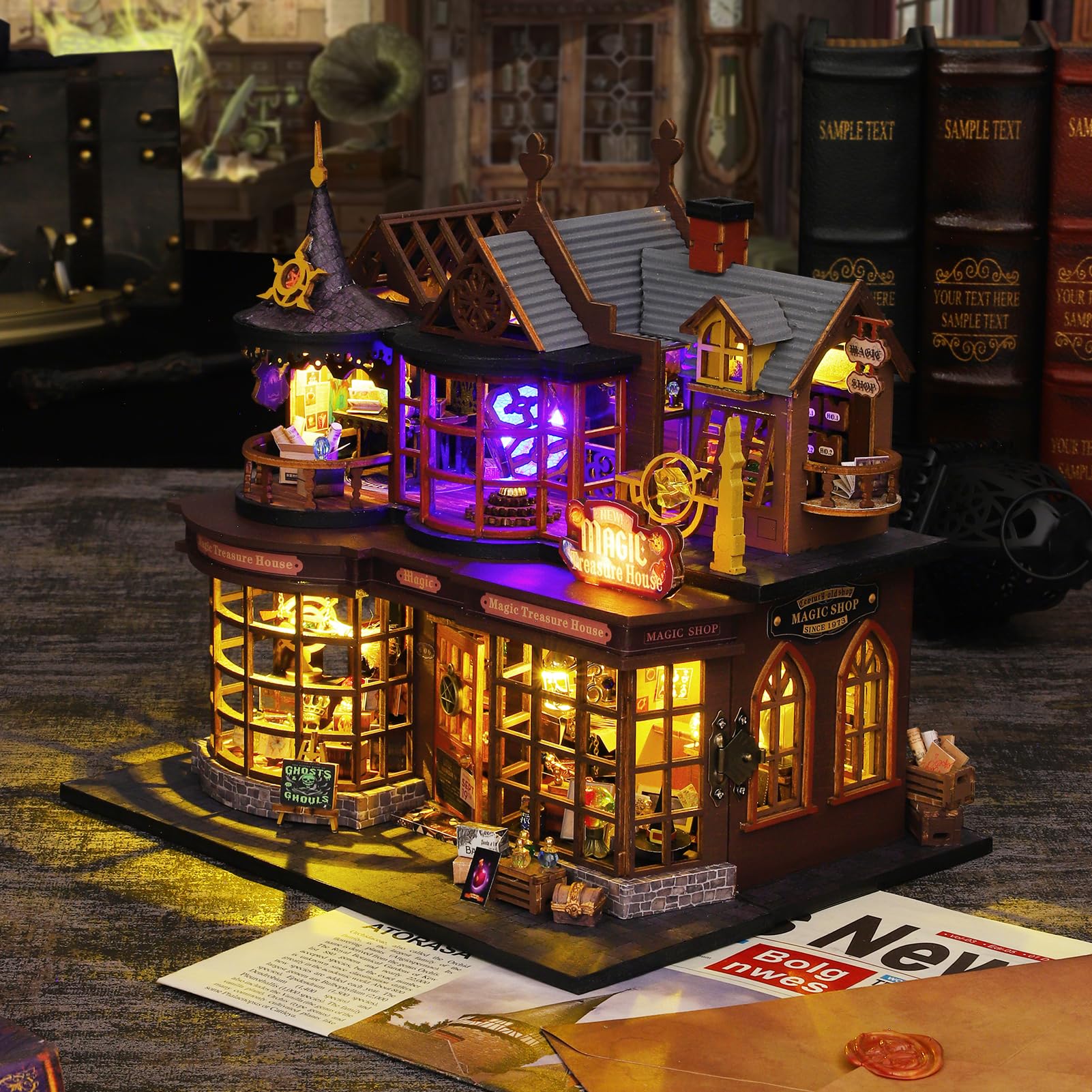 Plustopoy Kit de casa de muñecas en miniatura, rompecabezas de madera 3D, kit de casa en miniatura de madera para adultos, manualidades de casa de muñecas de madera, mini modelo, regalo, decoración