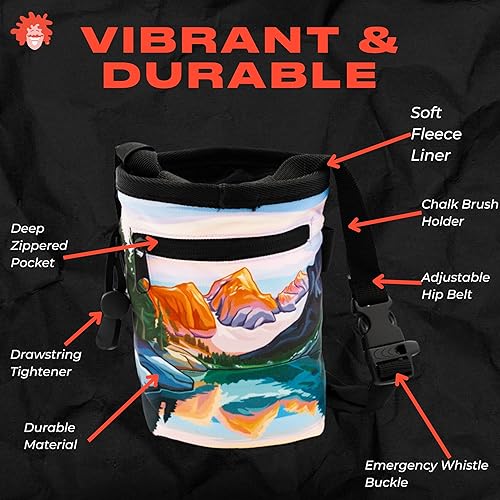 Miniatura 2 de Bolsa de tiza para escalada en roca, para exteriores, gimnasio y bouldering, cinturón ajustable, cierre de cordón duradero y bolsillo con cremallera