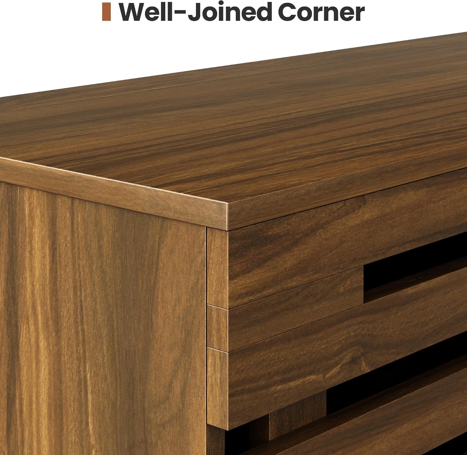 Japandi Shoe Cabinet Walnut Grid Drawers, Adjustable Shelves