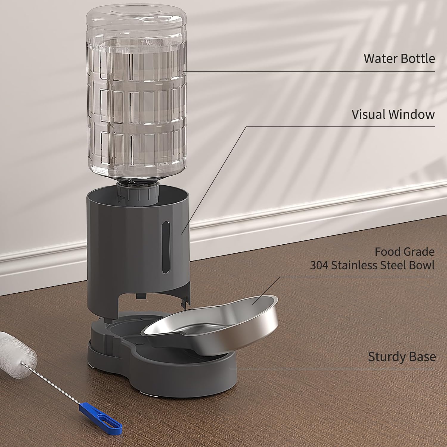 Cat Water Dispenser and Stainless Steel Bowl, Automatic Gravity Water Dispenser for Cats or Small Medium Size Dogs, Large Capacity, Easy to Clean and Safe for Pets - Image 4