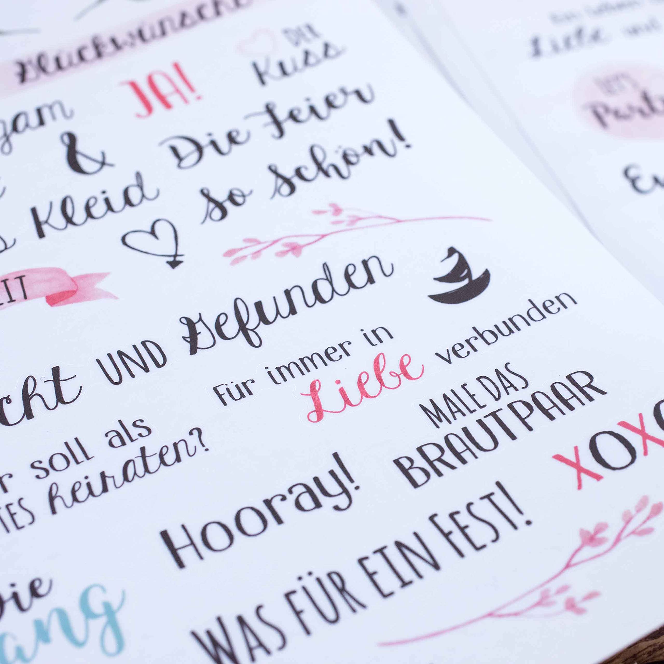 Hochzeits-Aufkleber Set – 6 Bögen Halbtransparent, Rosa, Für Gästebuch & Karten | Papierdrachen