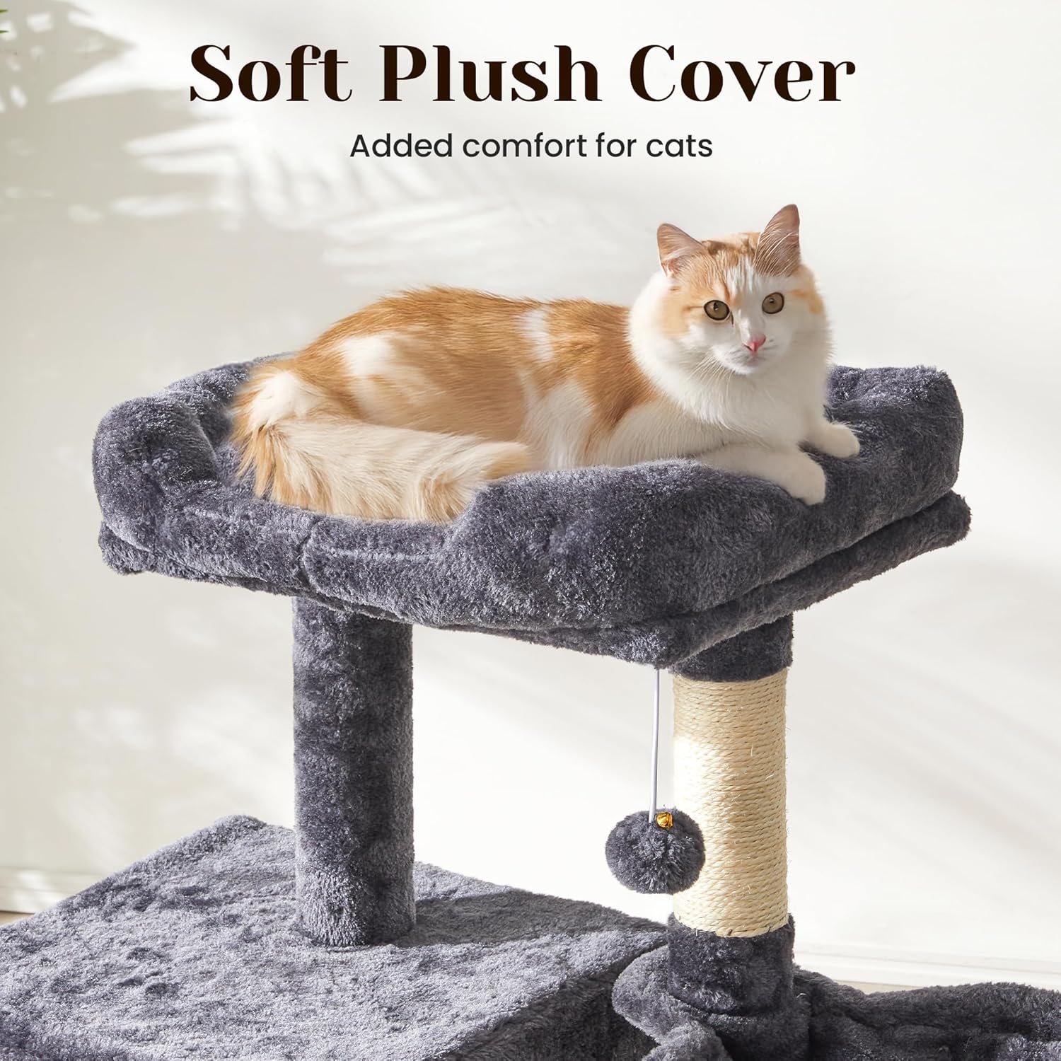 Medium Cat Tree with Scratching Posts, Cat Bed, Hammocks & Condos – Multi-Level Cat Tower for Playful Cats, 36" Modern Jungle Gym, Dark Grey