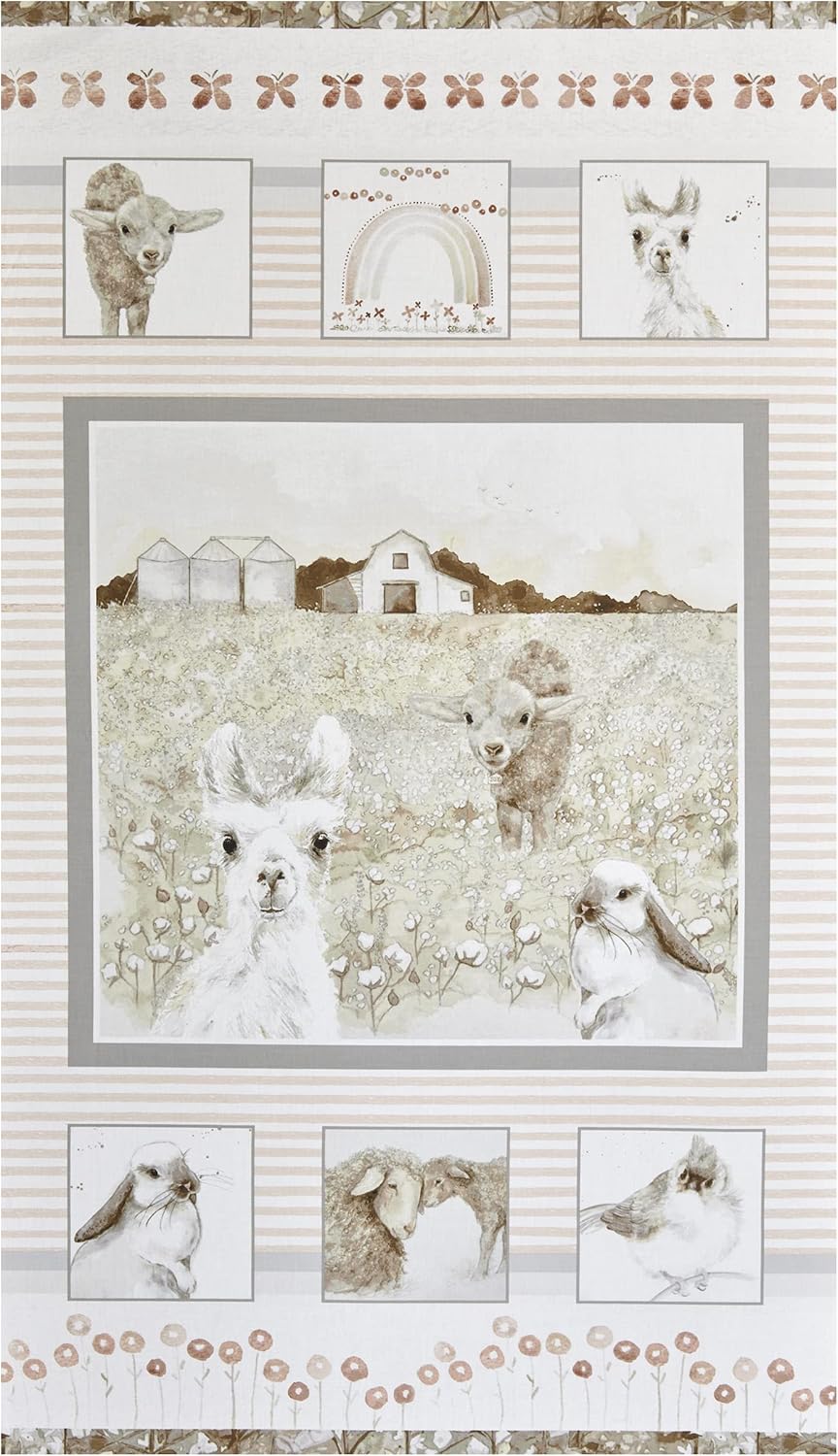 Henry Glass You are Loved Sweet Animal 24 Panel Pink/Taupe, Fabric by The Yard