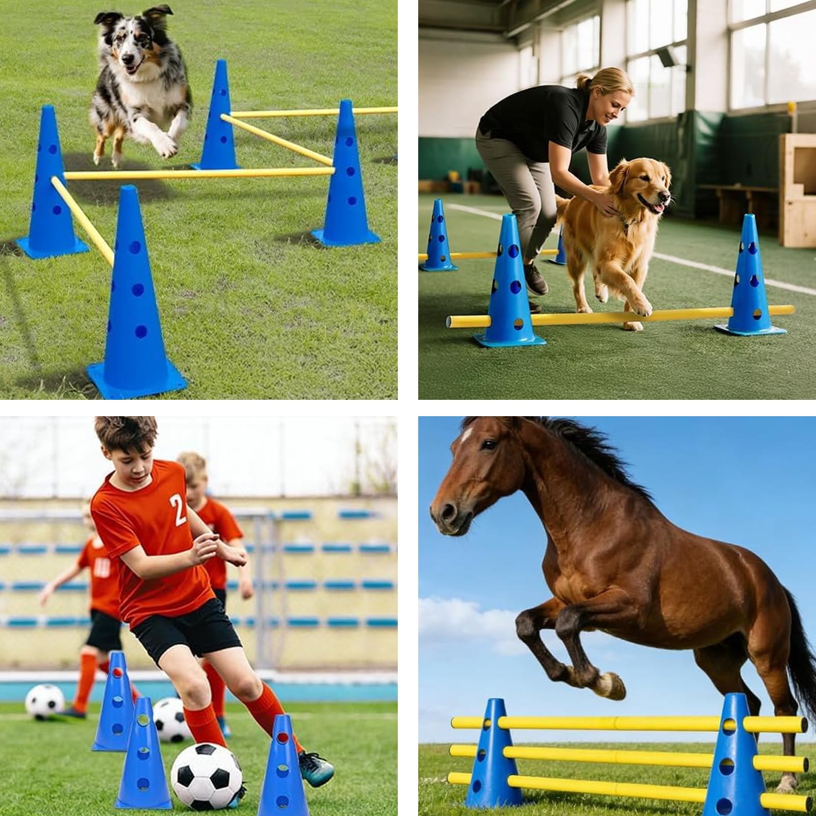 Agility Set Hunde, Agility Trainingsgerät Sports Cavaletti Hunde Steckhürdenset, Kegel Trainingshürden Einstellbar 10 Kegel + 5 Stangen, Agility Hürden Steckhürden (B)