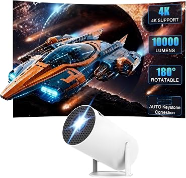 Portable Smart Mini Projector, 4K 1080p Support Small Phone Projectors for Bedroom, Home Cenima, Ceiling, Wall, WiFi6, BT5.4, 10000 Lumens Built in Apps for Flim Theatre