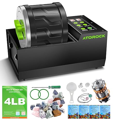 AtoRock Professional Rock Tumbler Kit, 4LB Extra-Large Barrel with Cutting-Edge Brushless Motor, Adjustable Speed & Timer, Durable Metal Base for Adults & Rock Collectors – Includes Full Accessories