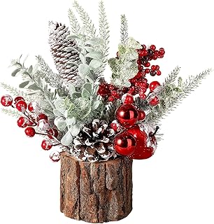 Small Christmas Tree Tabletop Artificial Mini Christmas Tree Decorations with Holiday Ornaments Red Berry Pine Cone Greene...