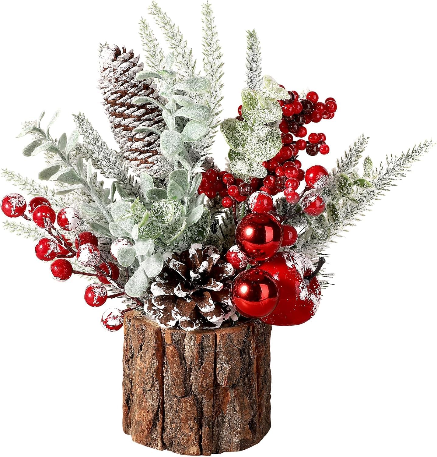 SLEEPHEAD®Small Christmas Tree Tabletop Artificial Mini Christmas Tree Decorations with Holiday Ornaments Red Berry Pine Cone Greenery for Home Indoor Fireplace Mantel Xmas Decor