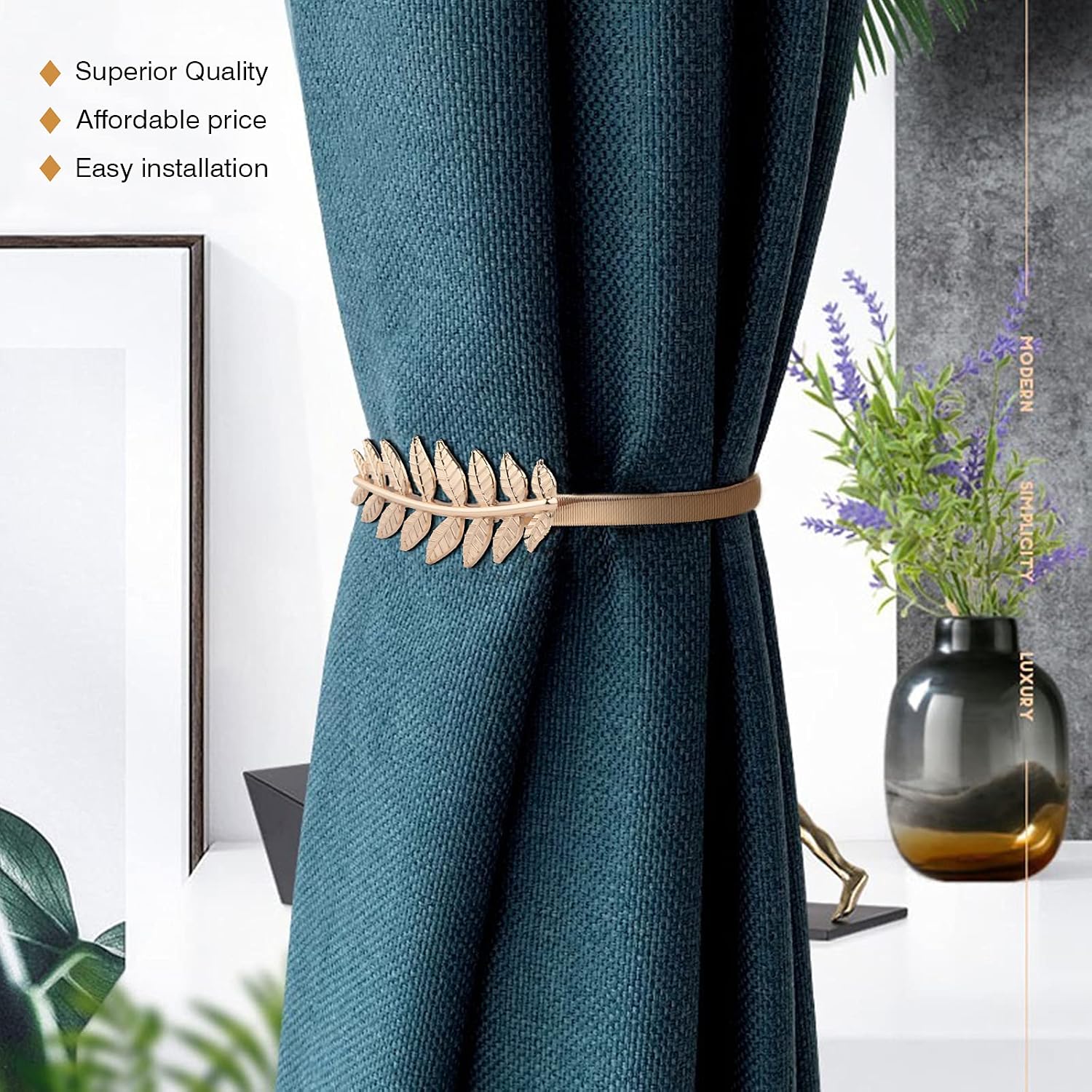 [2 Pack] Curtain Tiebacks Curtain Holdbacks, Aluminum Alloy Spring Design, Suitable for Most Curtains, Easy to Use (Golden)