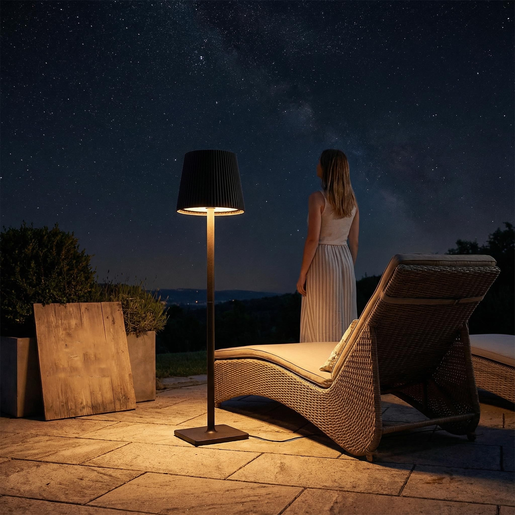 130 cm Stehlampe outdoor LED Tischleuchte für Außen & Innen - kabellose Stehleuchte mit Touchdimmer - dimmbare LED (inkl.) Stehlampe IP54 für Terrasse, Garten, Balkon & Wohnzimmer - schwarz