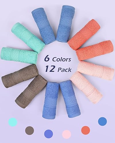 Miniatura 3 de Cleanbear Paquete de 12 paños de lavado para cuerpo y cara, paños de lavado a granel con paños suaves de colores surtidos de 13 x 13 pulgadas (12