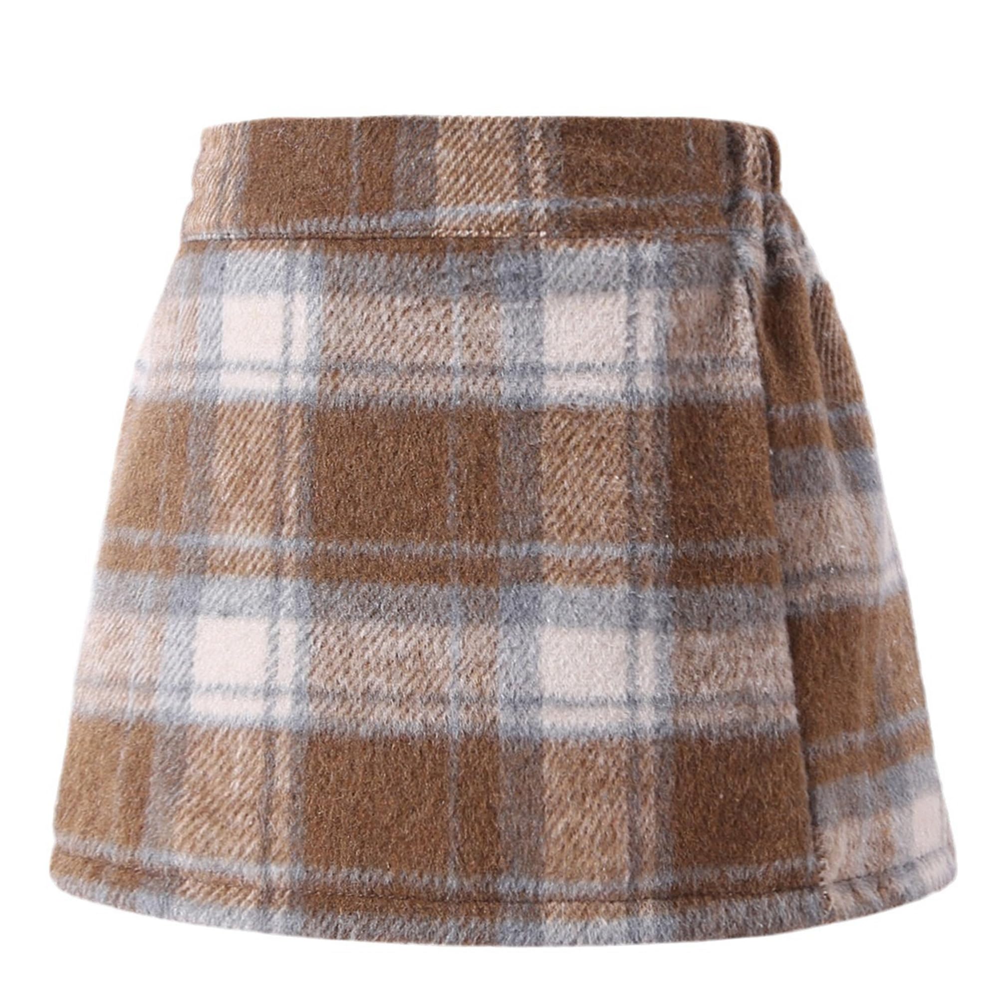 Toddler Girl Wool Mini Skirt Fall Winter Plaid Skirt 2024 Plaid Pencil Skirts Casual Classic Bodycon A Line Skirt with Shorts Liner Baby Uniform Skirt