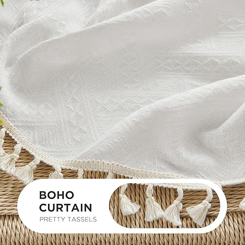 Miniatura 4 de Joydeco Cortinas bohemias blancas de 84 pulgadas de largo, 2 paneles de cortinas bohemias súper suaves con borlas, cortinas semitransparentes
