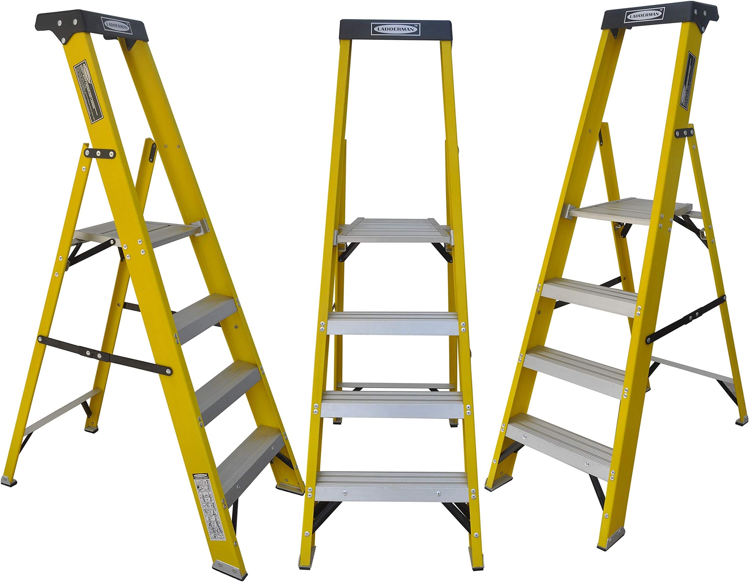 - LADDERMAN 4Step Platform Type FRP Self Supported Foldable Electrical Shock Proof Fiber Glass Safety Ladder, Yellow