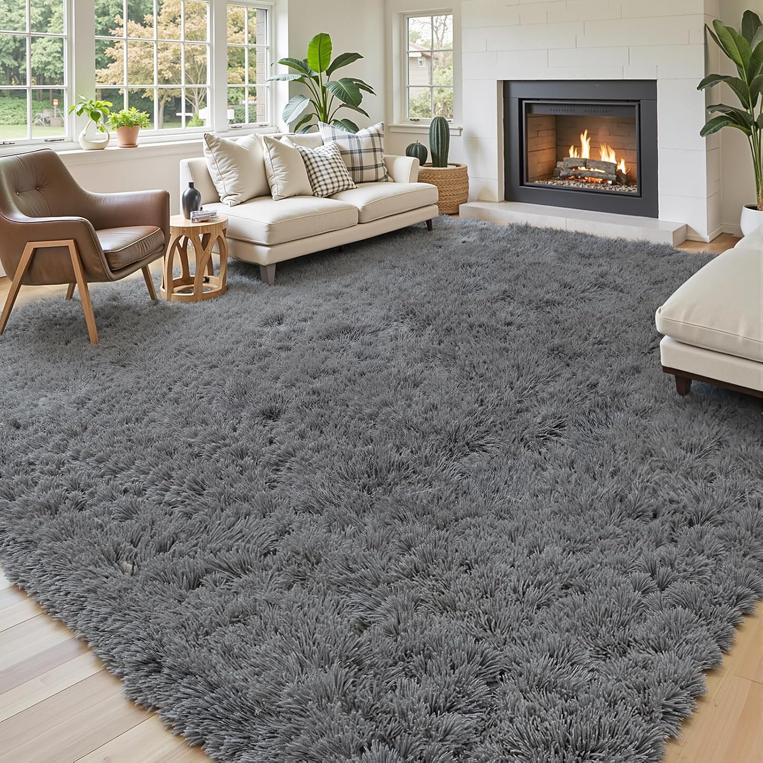 rugs for living room 6x9, alfombras para salas shag large plush soft area rug, shaggy carpets for bedroom, kids boys girls home decor aesthetic (dark grey, 6 x 9 feet) 6' x 9' (rectangular) dark grey