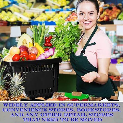 Miniatura 6 de 12 cestas de compras de plástico de 20 L con asas de 16.9 x 11.8 x 9.1 pulgadas, cestas de tienda al por menor con asas para el mercado, suministros